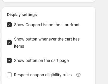 Coupon List Lite display and eligibility settings